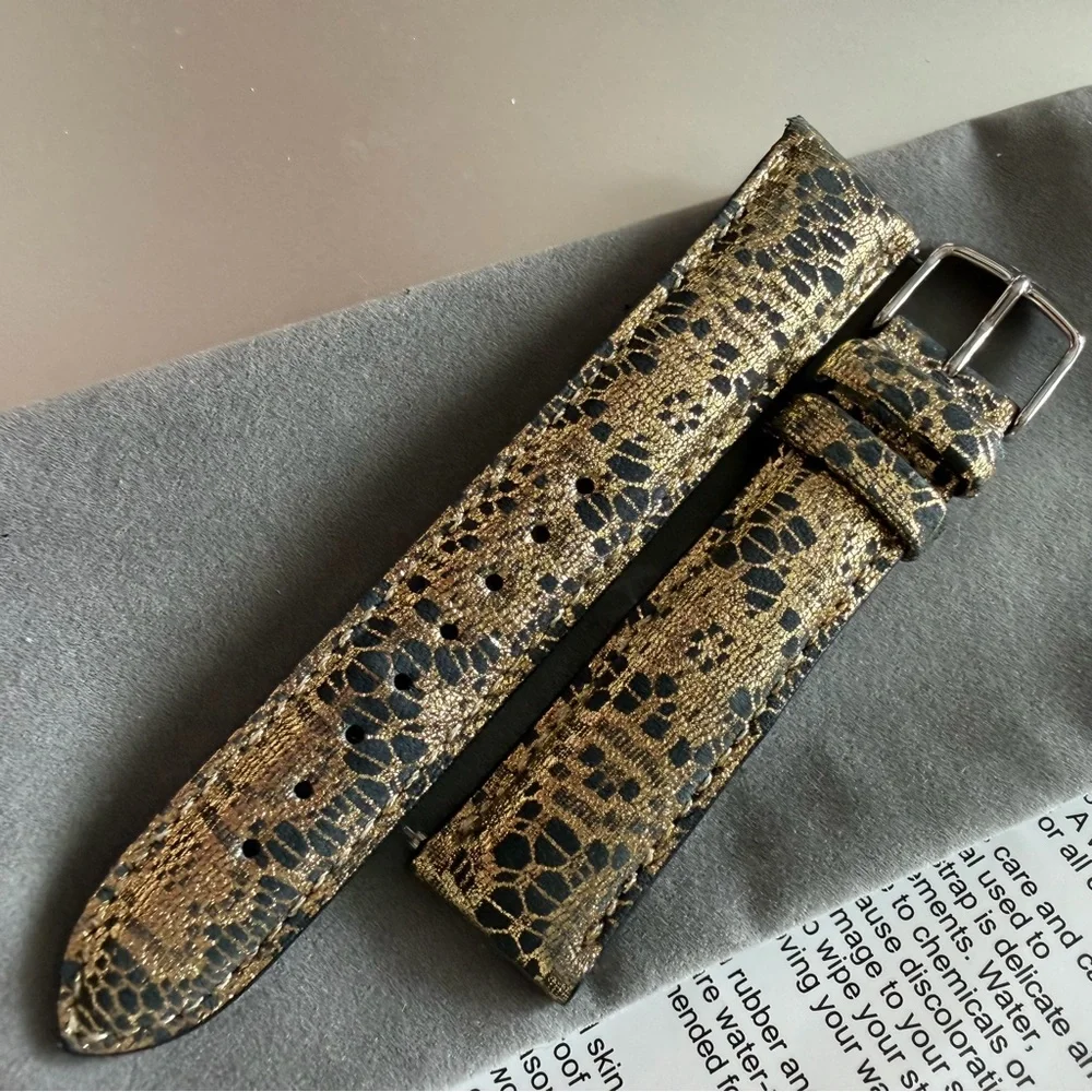Michele Black and Gold Lace Leather Watch Strap - 18mm - Picture 16 of 16